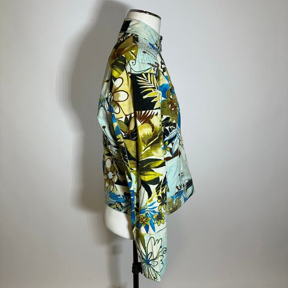 Chicos Multicolor Tropical Print Cotton Jacket Full Zip Womens Size 1 (Medium M) - Picture 3 of 12